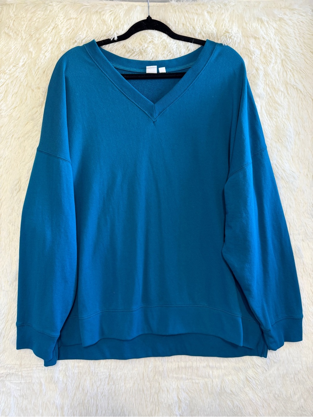 Gap Womens Oversized V-Neck Tunic Sweatshirt Size XL Teal Loungewear Comfy Cozy